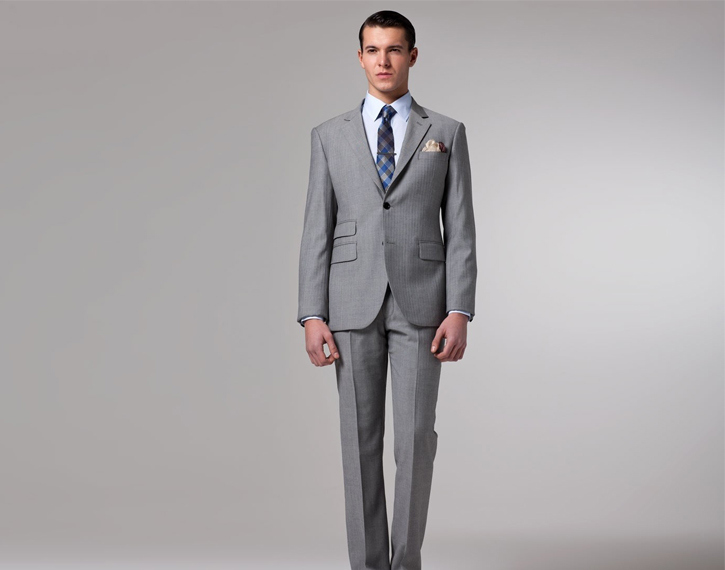 西服定制 定做西服  男士灰色人字纹西服   领型
